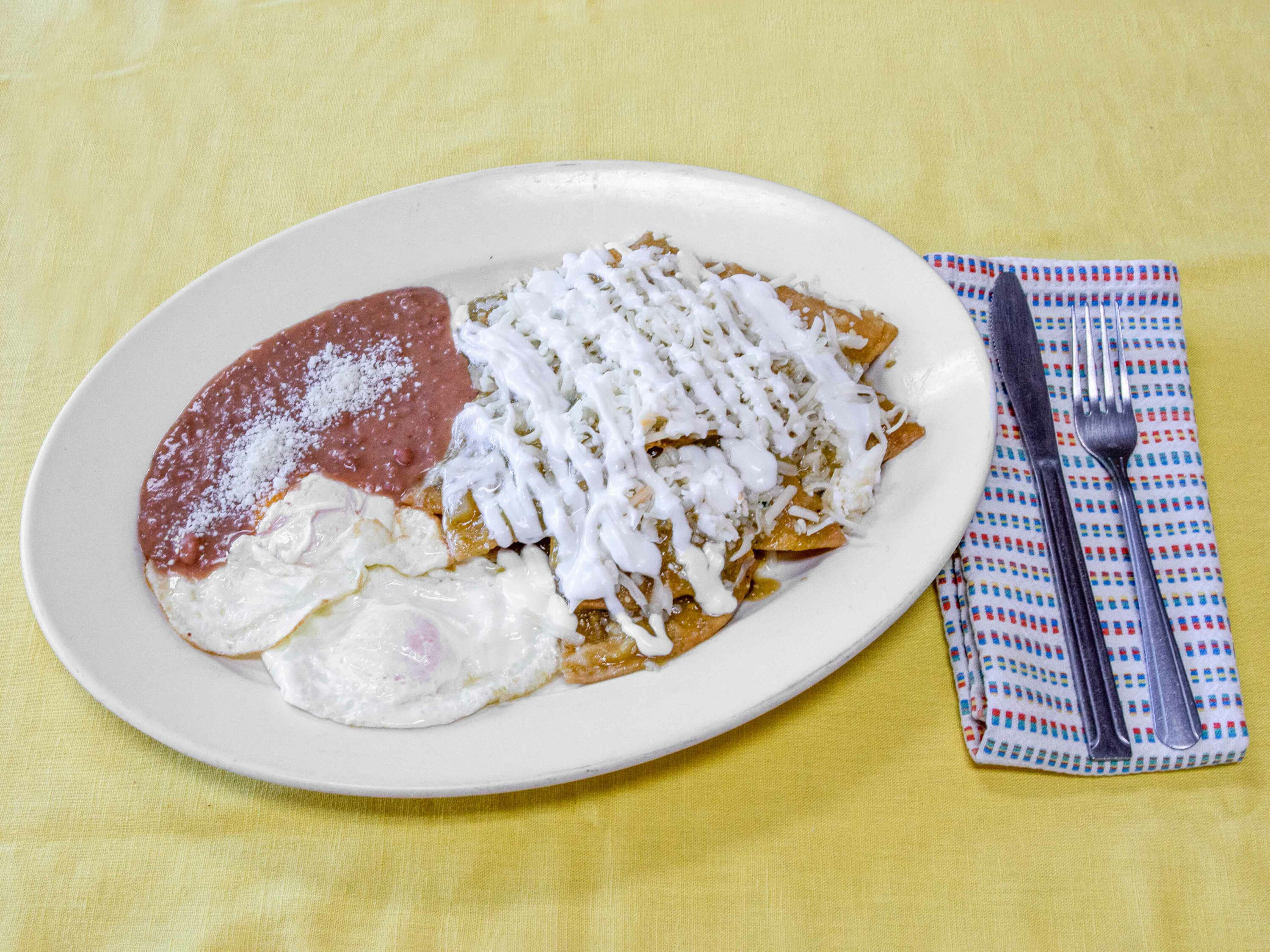 Order Chilaquiles and Eggs food online from Don Lencho's Authentic Mexican Food store, West Covina on bringmethat.com