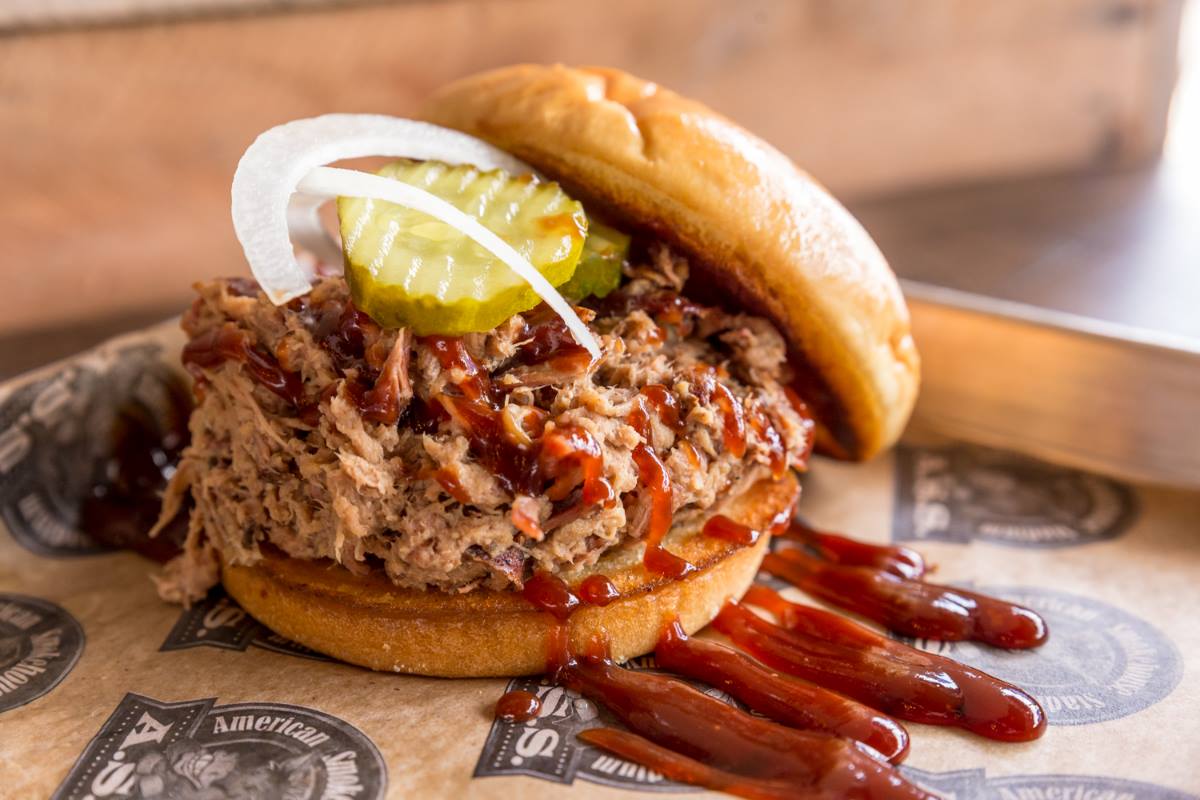 Order Pulled Pork On a Bun food online from American Smokehouse Stadium store, Jeffersonville on bringmethat.com