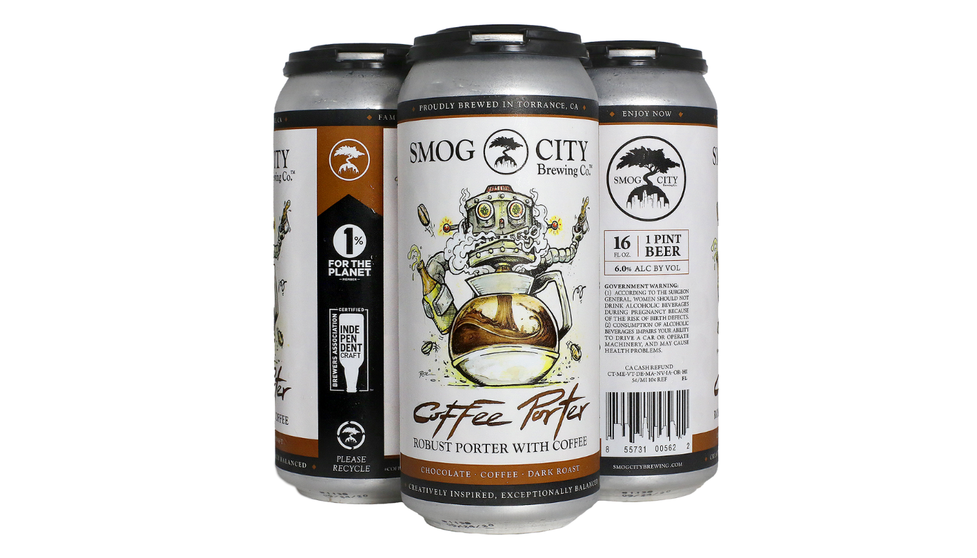 Order Smog City Coffee Porter 4 Pack 16 oz Cans 6% ABV food online from Ocean Liquor store, South Pasadena on bringmethat.com