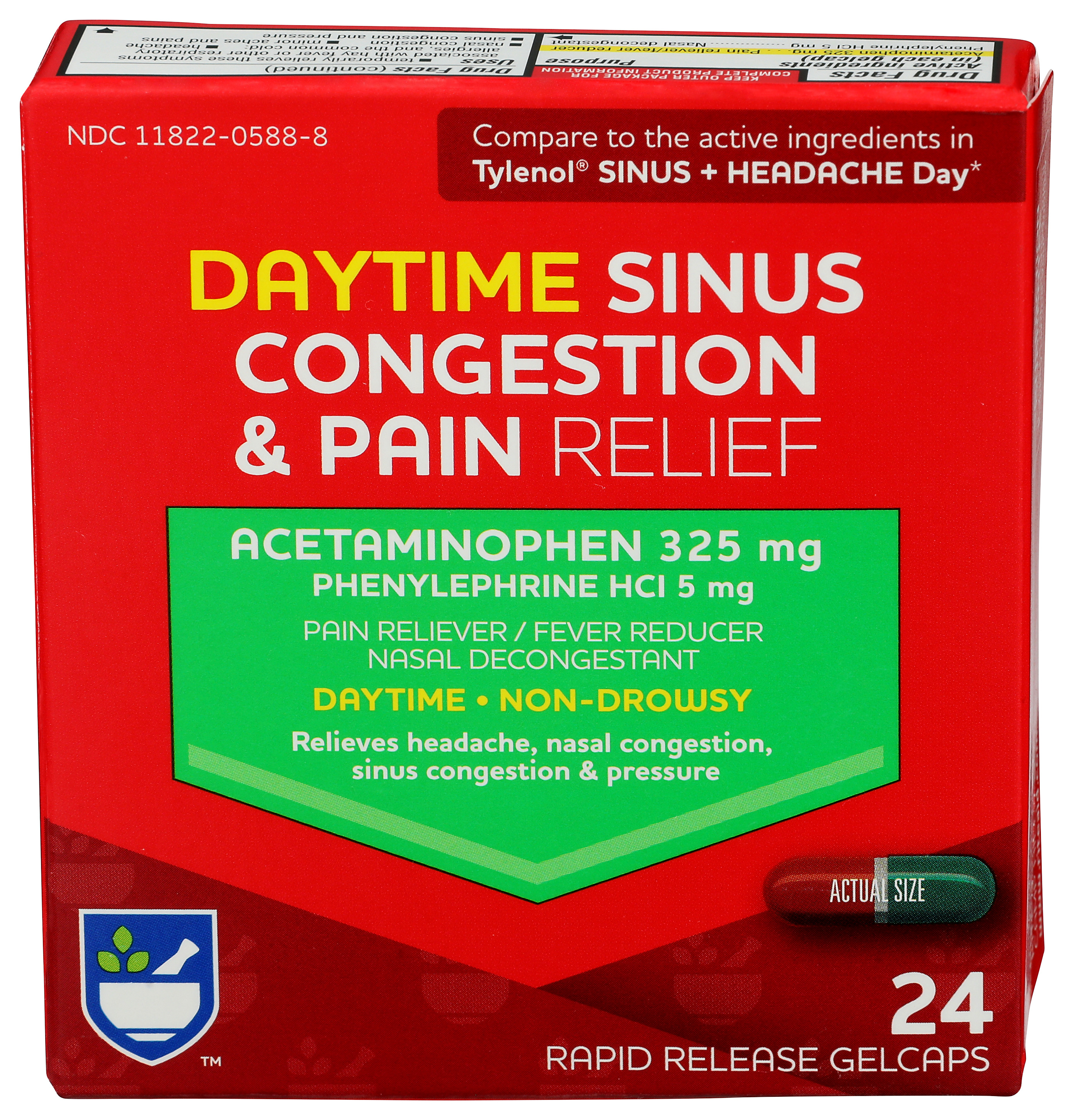 Order Rite Aid Non-Drowsy Daytime Sinus Congestion & Pain Relief, Rapid Release Gelcaps - 24 ct food online from Rite Aid store, Chino Hills on bringmethat.com