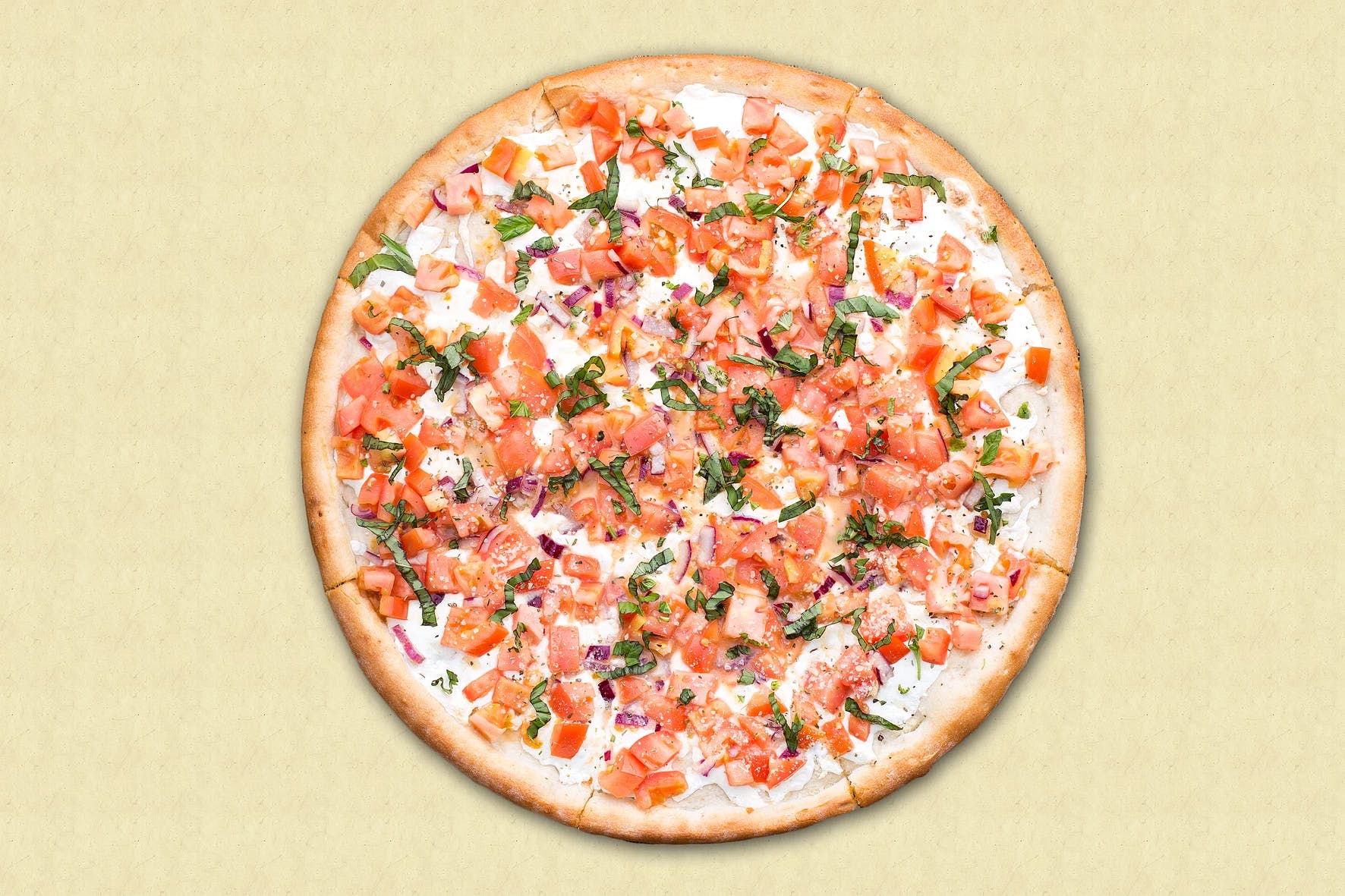 Order Burschetta Pizza - Medium 12" (6 Slices) food online from Pizza Bella store, Albany on bringmethat.com