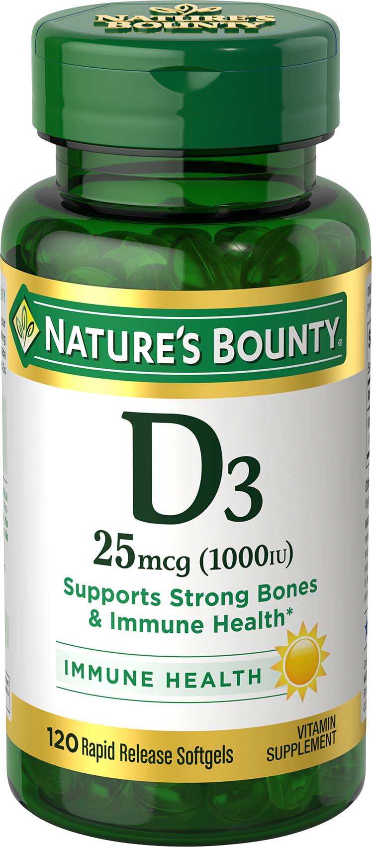 Order Nature's Bounty Vitamin D3 Softgels - 25mcg, 120 ct food online from Rite Aid store, Cathedral City on bringmethat.com