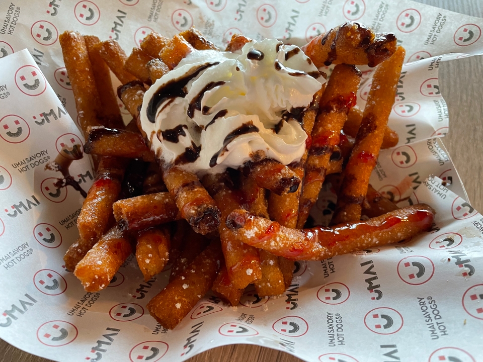 Order Funnel Cake Fries food online from Umai Savory Hot Dogs store, San Francisco on bringmethat.com
