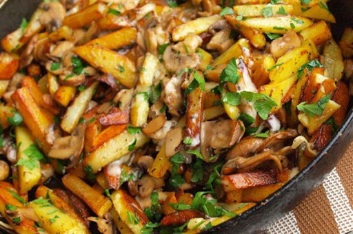 Order Fried potatoes with mushrooms and onions food online from Pushkin Restaurant store, San Diego on bringmethat.com