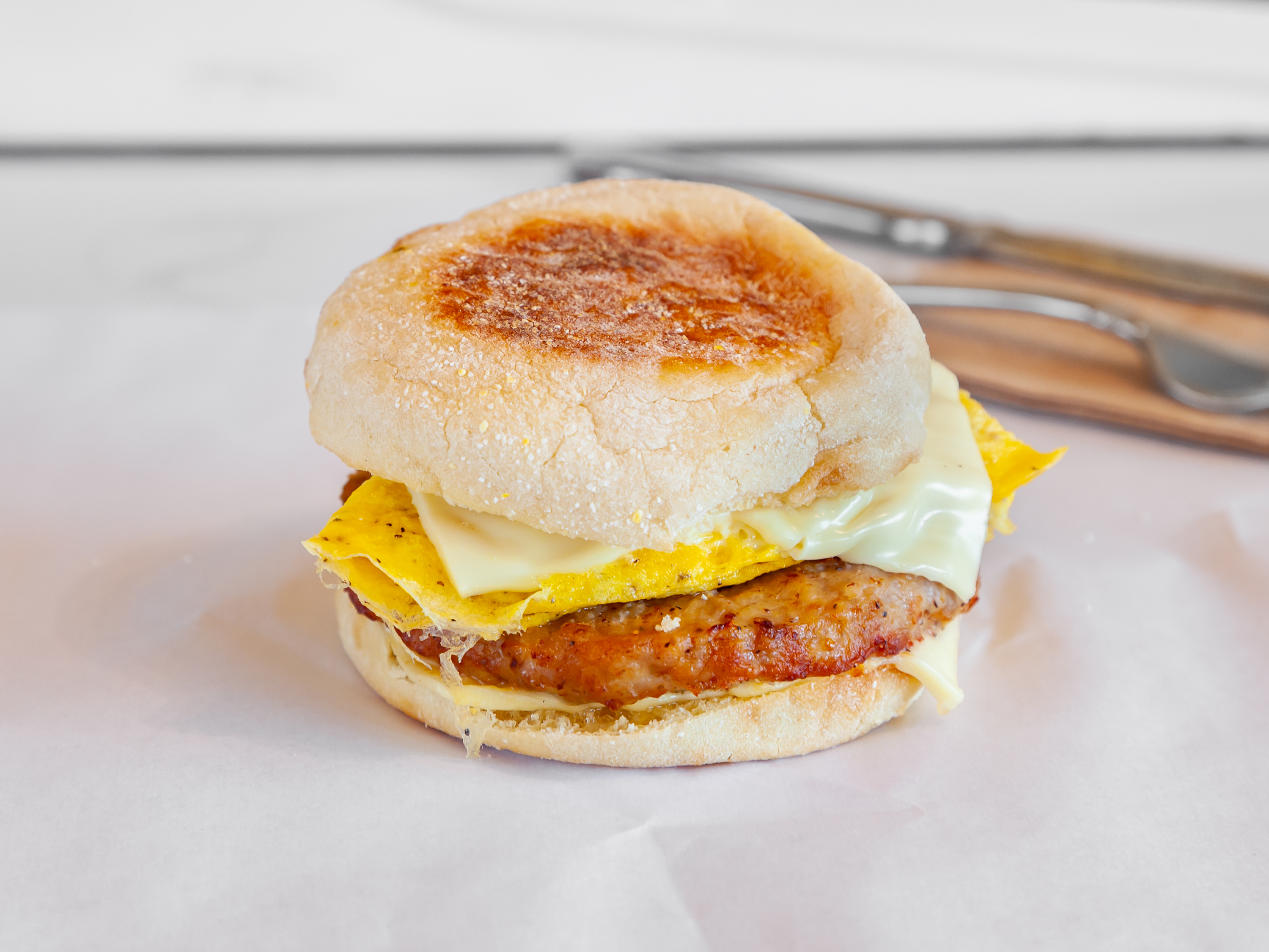Order Egg, Sausage and Cheese Sandwich food online from Burlap Coffee store, Oakland on bringmethat.com