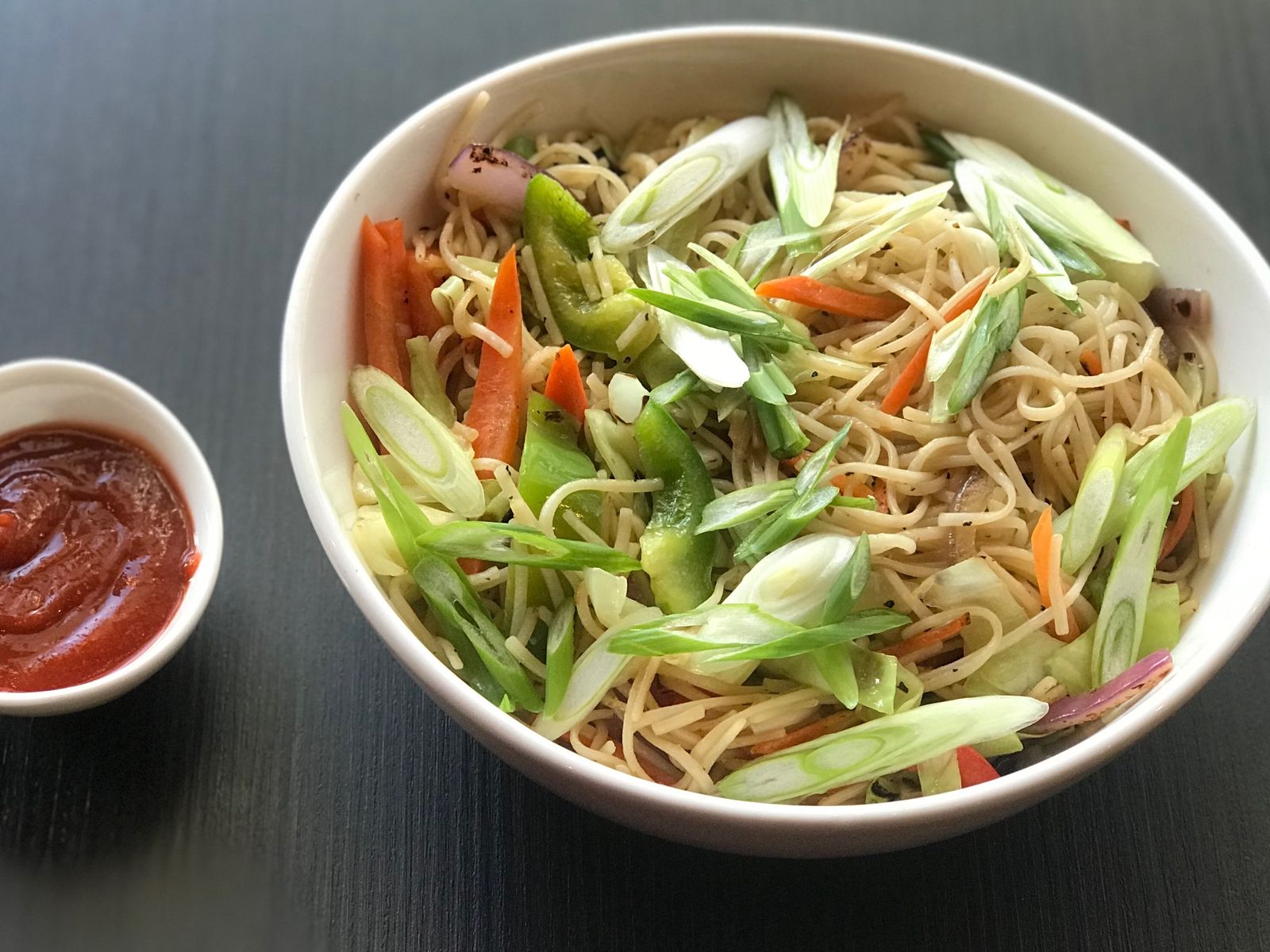 Order Vegetable Hakka Noodles food online from Mirchi Indian Kitchen store, Foster City on bringmethat.com