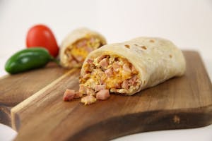 Order Ham Breakfast Burrito food online from Alberto Mexican Food store, Covina on bringmethat.com