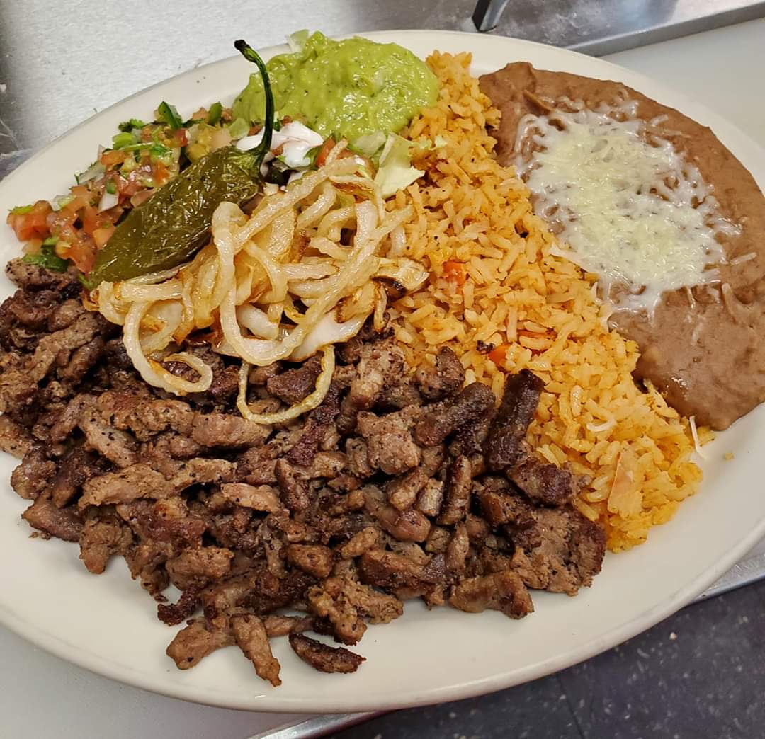 Order #7. Carne Asada Plate food online from Taquitos Jalisco store, Mesa on bringmethat.com