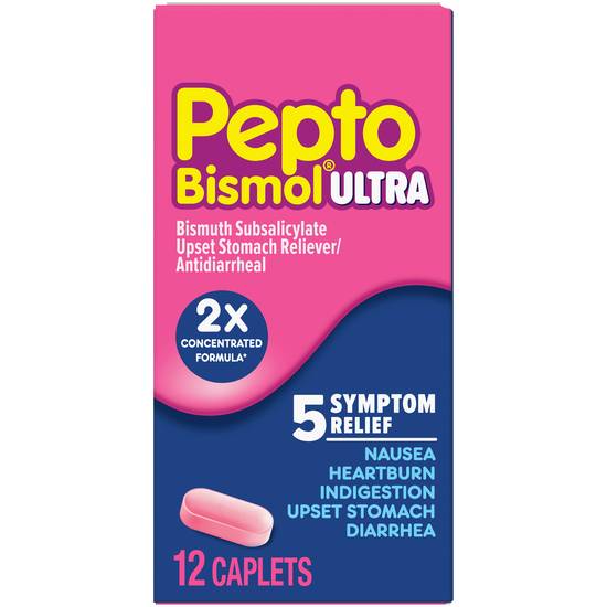 Order Pepto Bismol Ultra Caplets 5 Symptom Relief (12 ct) food online from Rite Aid store, Mammoth Lakes on bringmethat.com