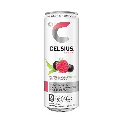 Order Celsius Raspberry Acai Green Tea 12oz Can food online from 7-Eleven store, Center Moriches on bringmethat.com