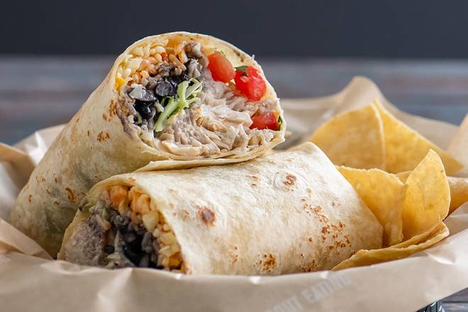 Order Wild Caught Grilled Fish or Shrimp Burrito food online from Sharkys Woodfired Grill Mexican store, Newbury Park on bringmethat.com
