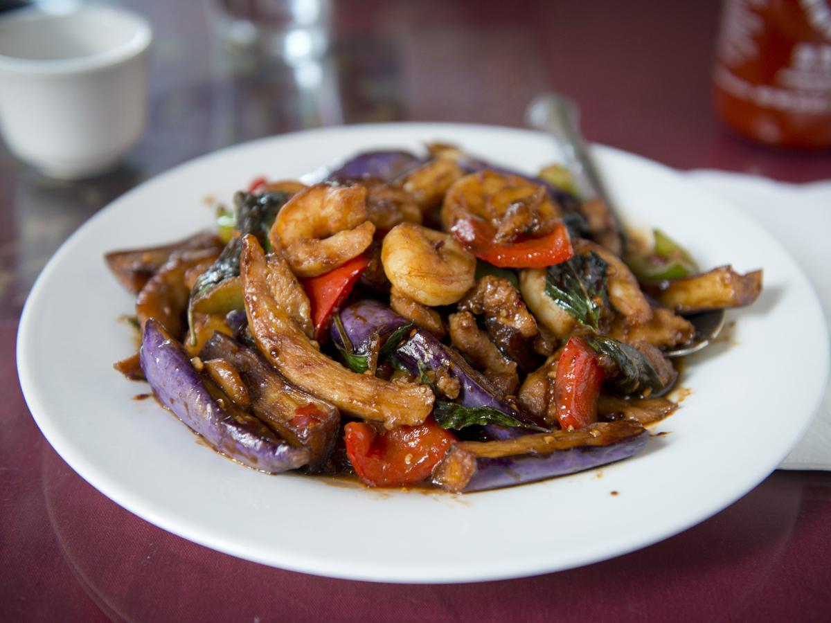 Order 41. Mandarin Spicy Eggplant with Shrimp and Chicken food online from Golden kim tar restaurant store, San Francisco on bringmethat.com