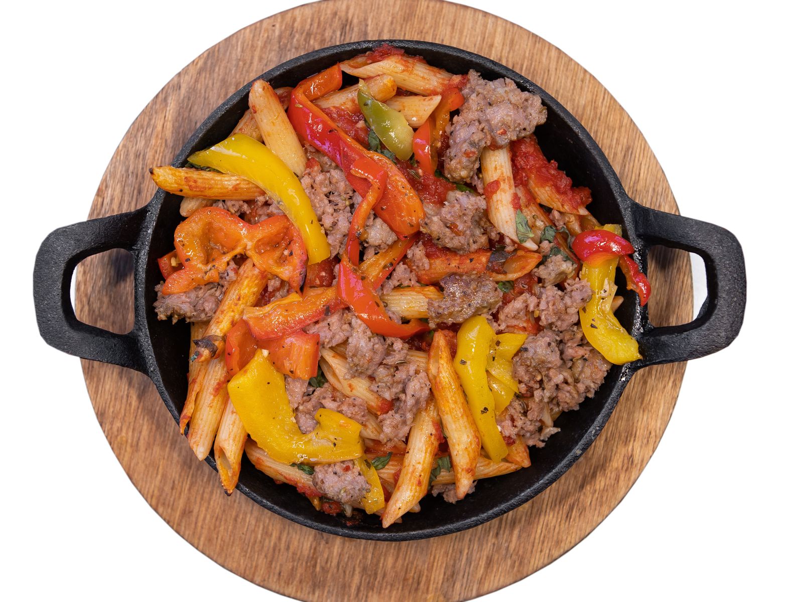 Order (I) Sausage & Peppers Pasta Individual food online from Mac Daddy store, Naperville on bringmethat.com