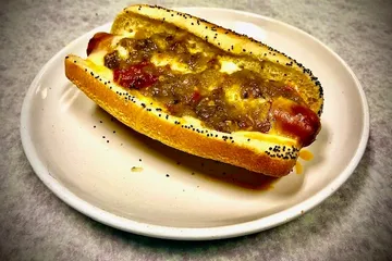 Order Santa Fe Chile Cheese Dog food online from Lucky Chicago Style Grill store, Round Rock on bringmethat.com