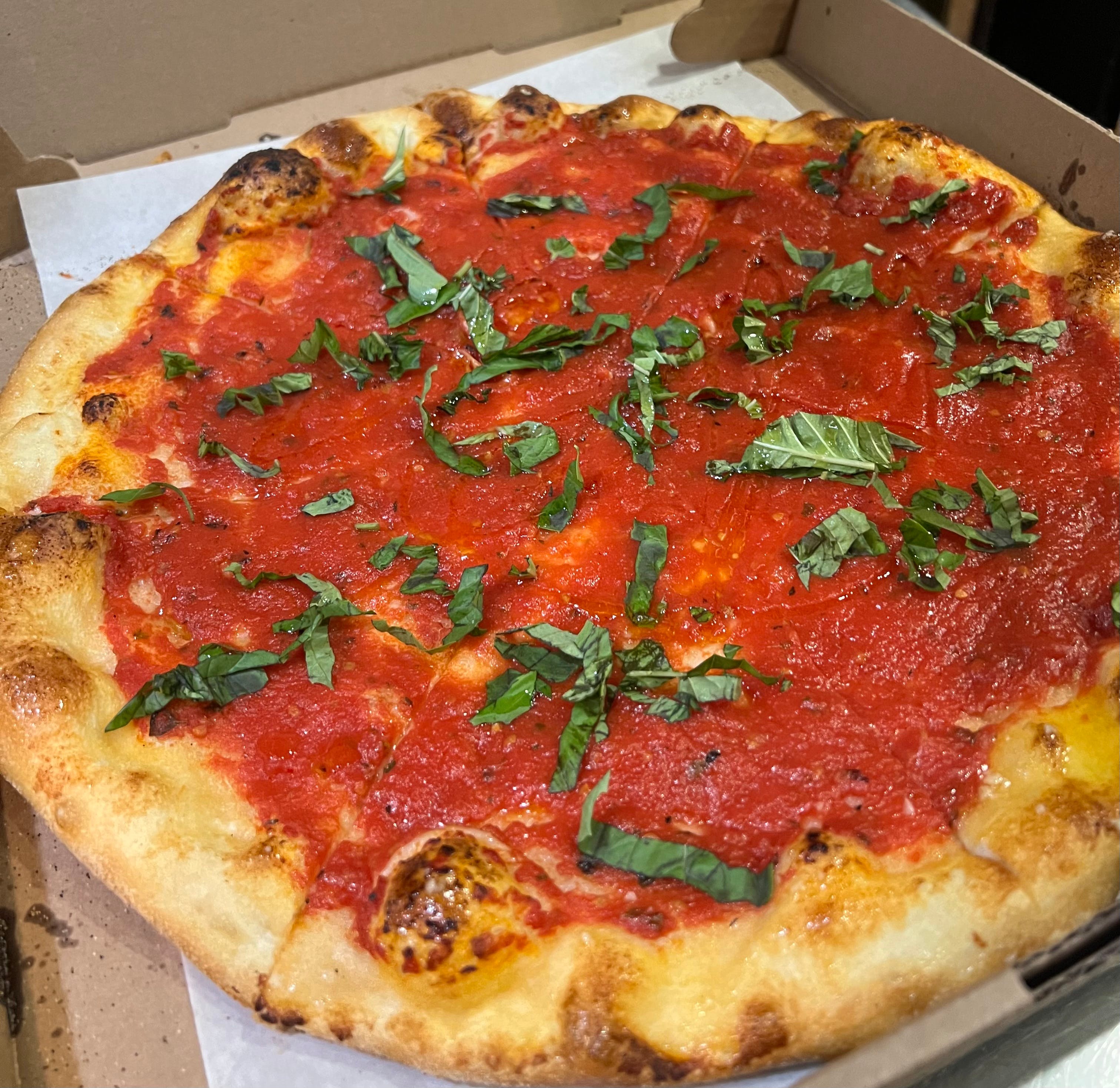Order Tomato Basil Pizza - Medium 14'' (8 Slices) food online from Evo Brick Oven Pizza store, Philadelphia on bringmethat.com