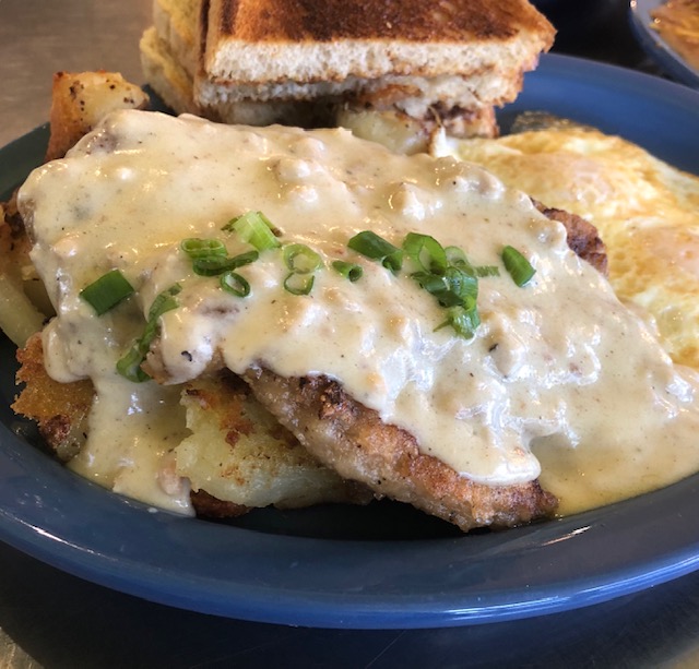Order Chicken Fried Steak and Eggs food online from Cafe 222 store, San Diego on bringmethat.com