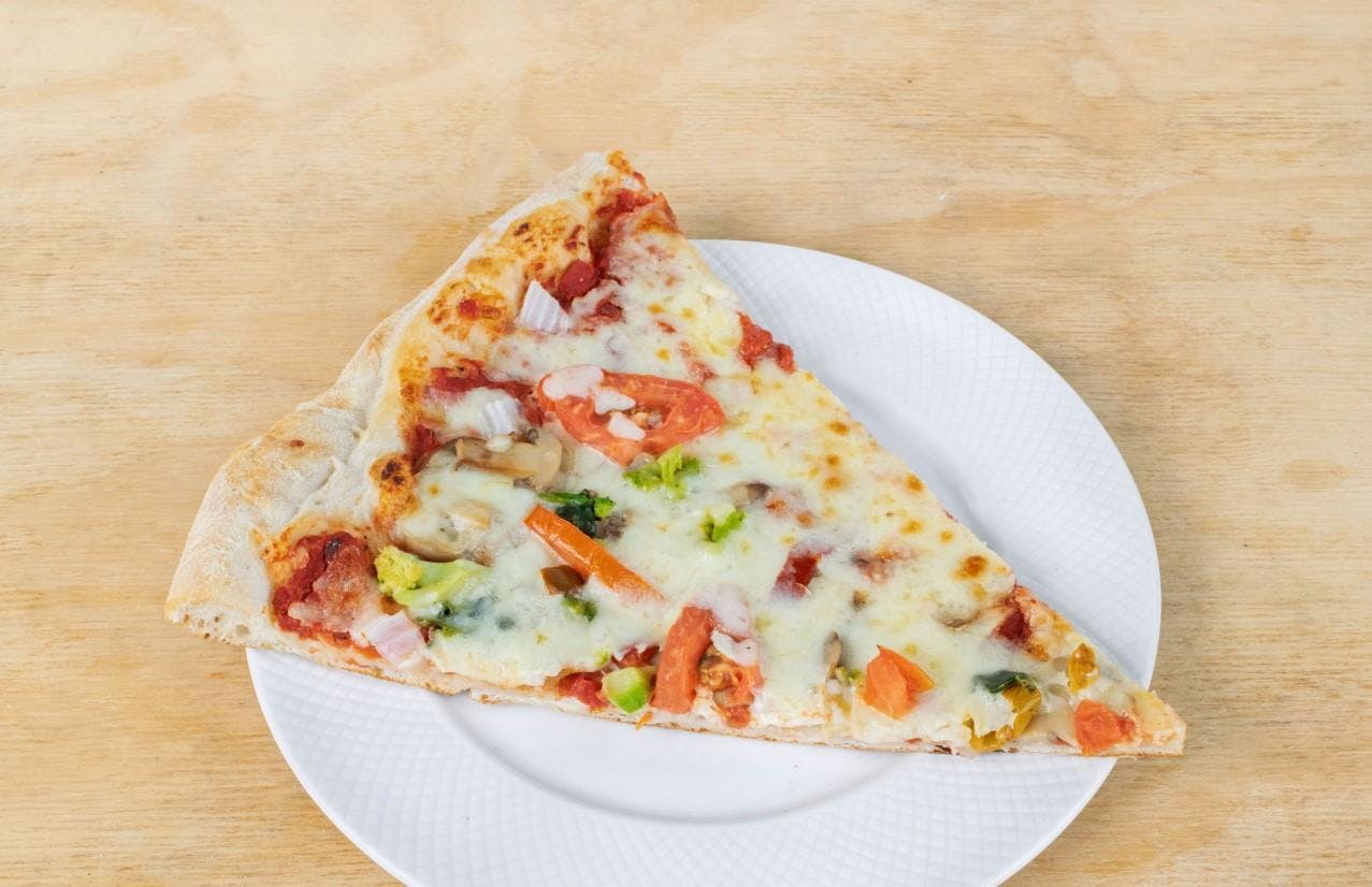 Order Vegetable Pizza Slice - Slice food online from Junior's Pizza & Subs II store, Boonton on bringmethat.com