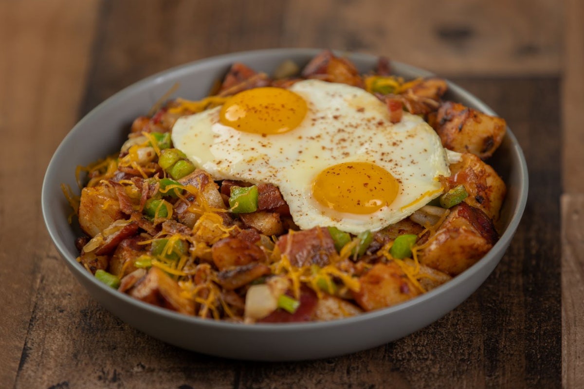Order Bacon or Sausage Loaded Home Fry Bowl food online from Eggs Up Grill store, Murrells Inlet on bringmethat.com