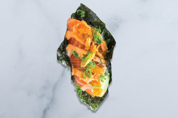 Order Spicy Salmon Sushi Taco food online from Pacific Catch store, Corte Madera on bringmethat.com