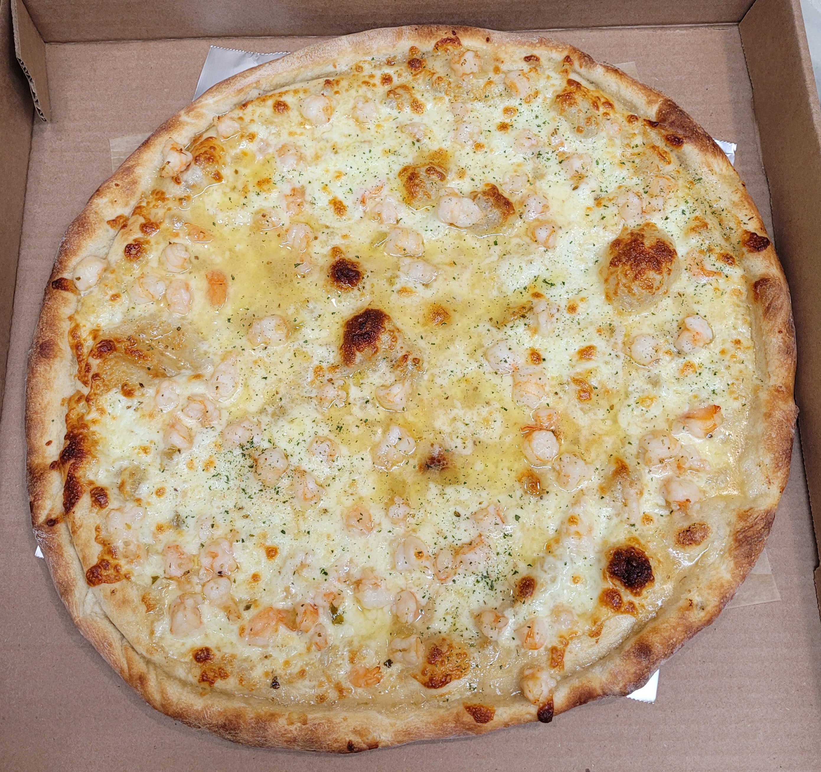 Order Shrimp Scampi Pizza - Small food online from Rhythm And Spice Pizzeria And Grill store, New Brunswick on bringmethat.com