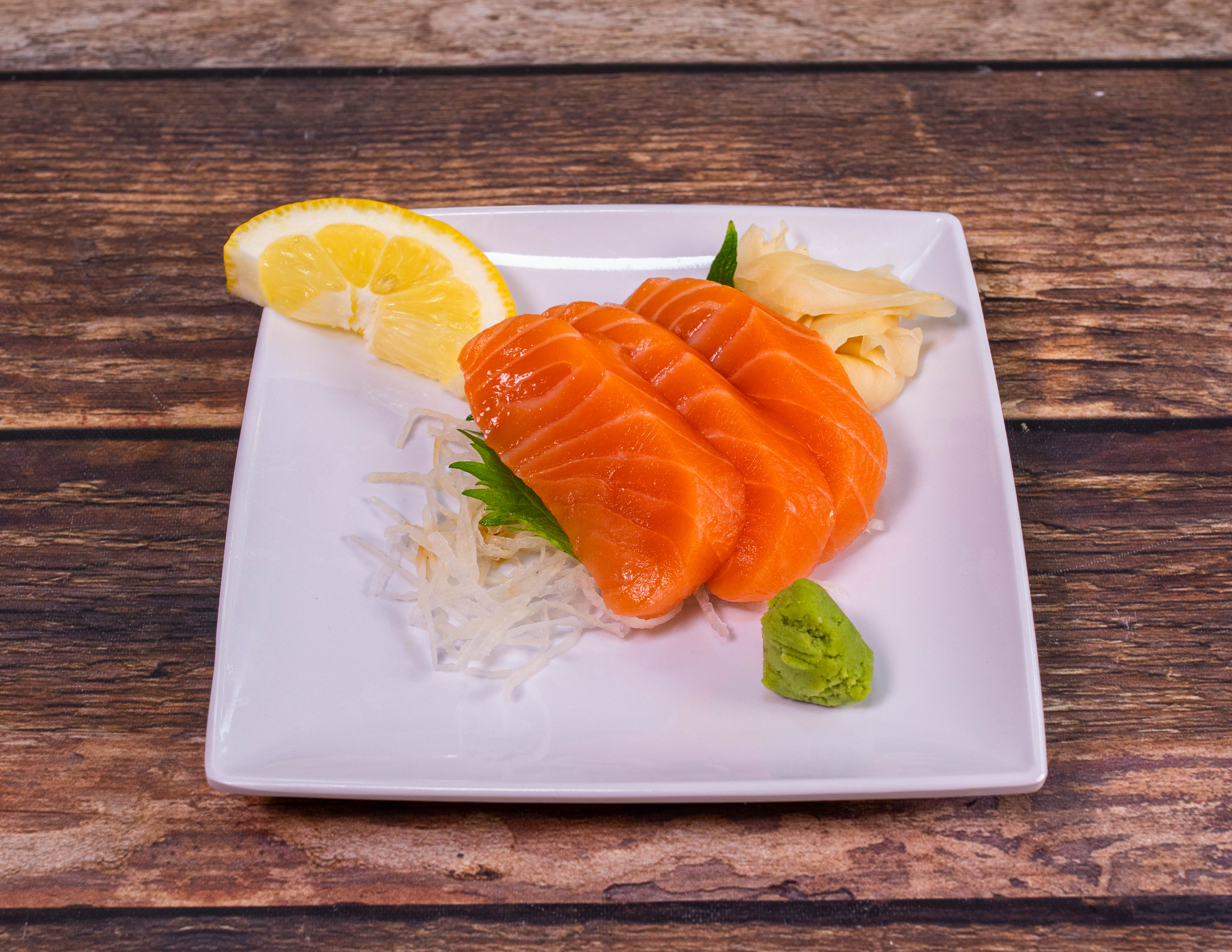 Order 2. Salmon Sashimi food online from Okinawa Sushi & Hibachi Steak House store, Birmingham on bringmethat.com