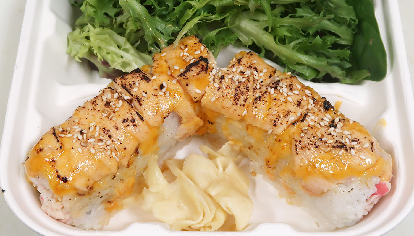 Order 5. Salmon BBQ Roll food online from Soy Japanese Grill & Roll store, Los Angeles on bringmethat.com