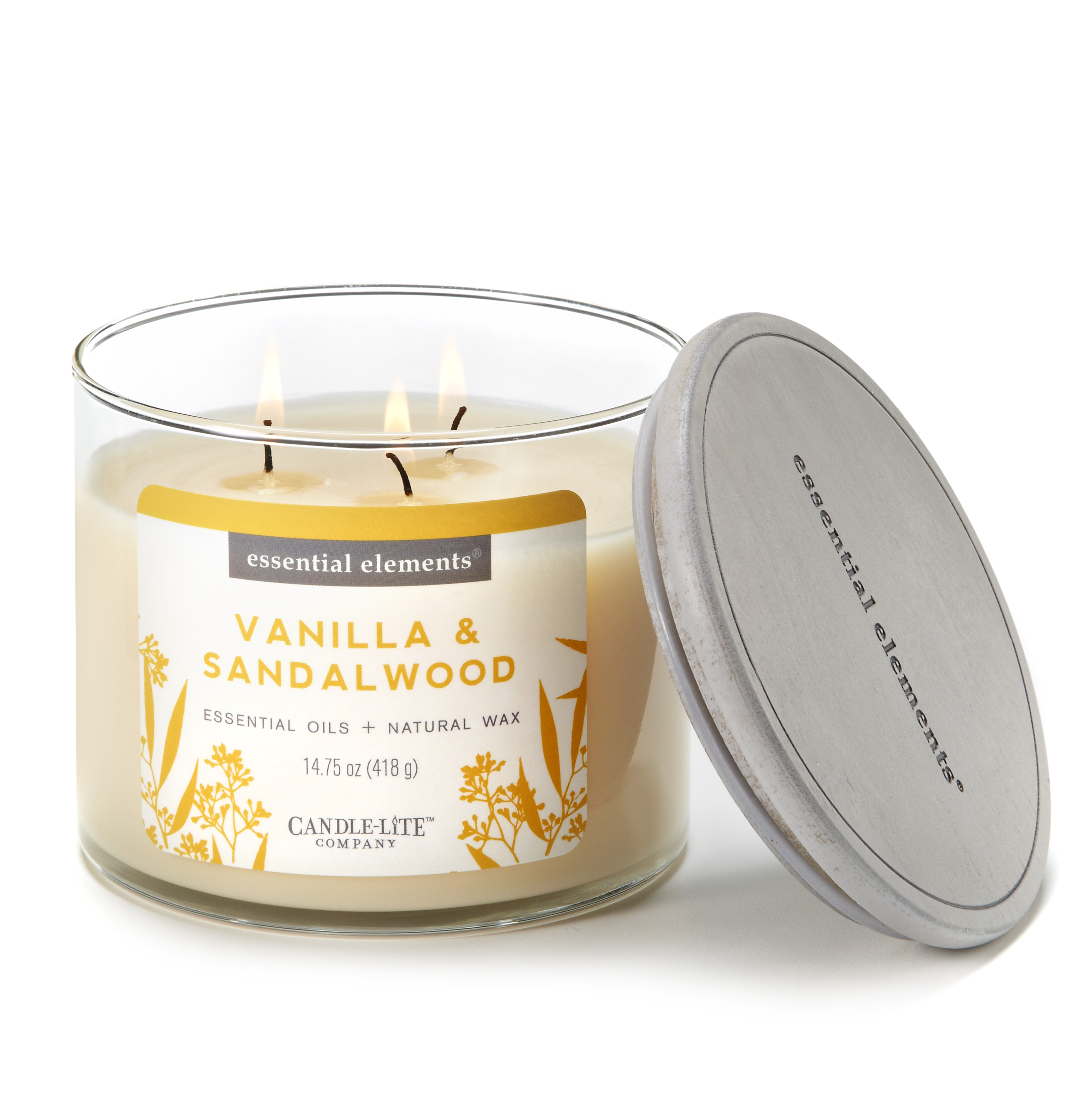 Order Essential Elements Scented Essential Oils 3-Wick Candle, Vanilla & Sandalwood - 14.75 oz food online from Rite Aid store, Redwood City on bringmethat.com