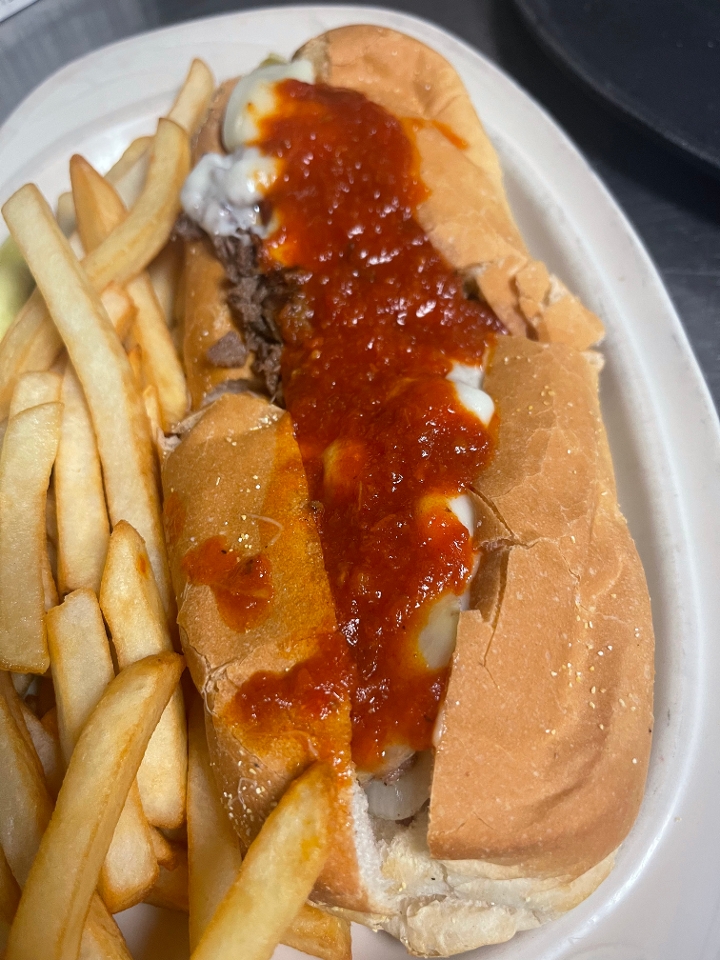 Order Steak & Cheese Sub w/ Sauce food online from New York J and P Pizza store, Mount Airy on bringmethat.com