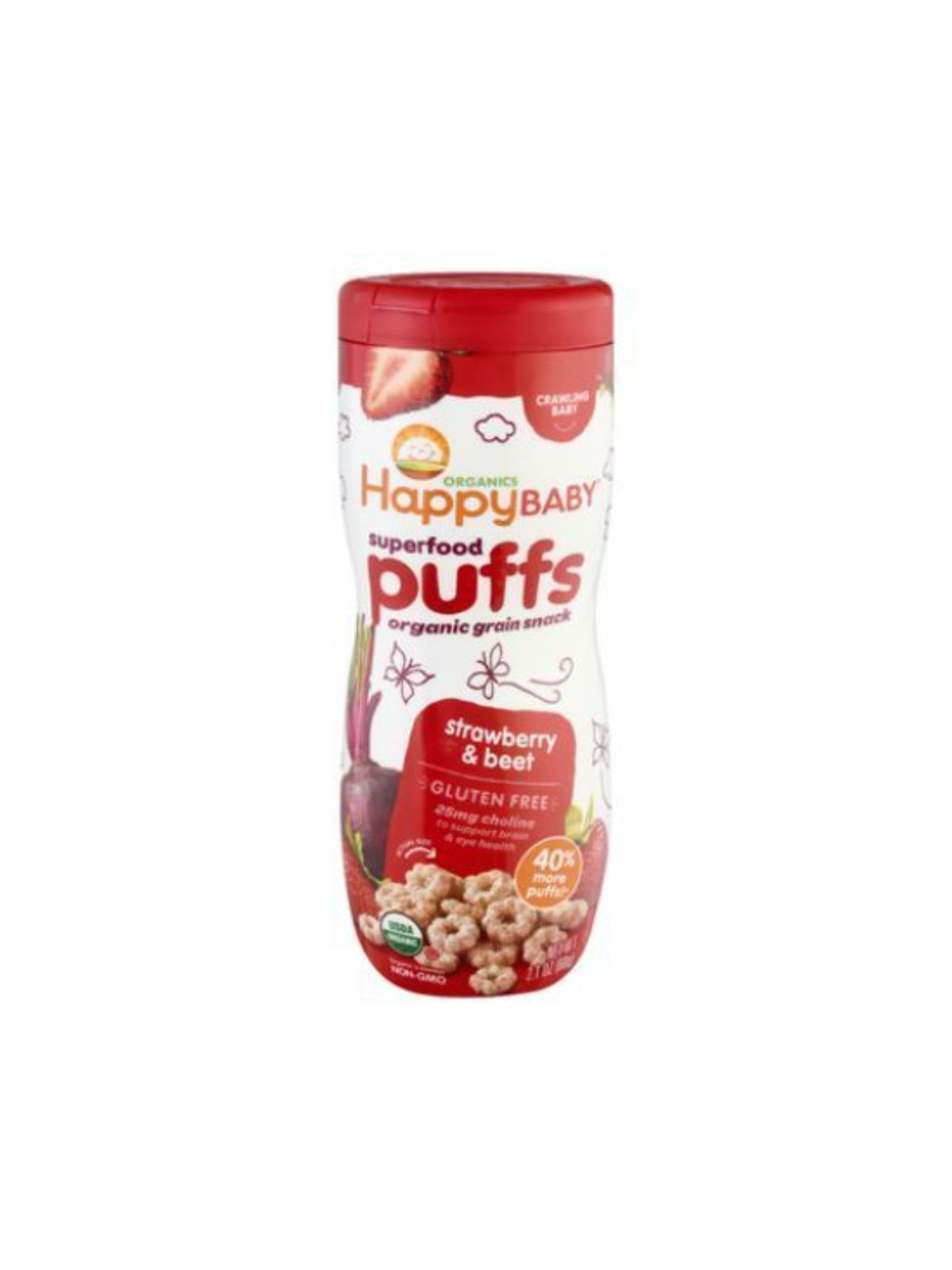 Order Happy Baby Strawberry and Beet Organic Puffs (2.1 oz) food online from Stock-Up Mart store, Minneapolis on bringmethat.com
