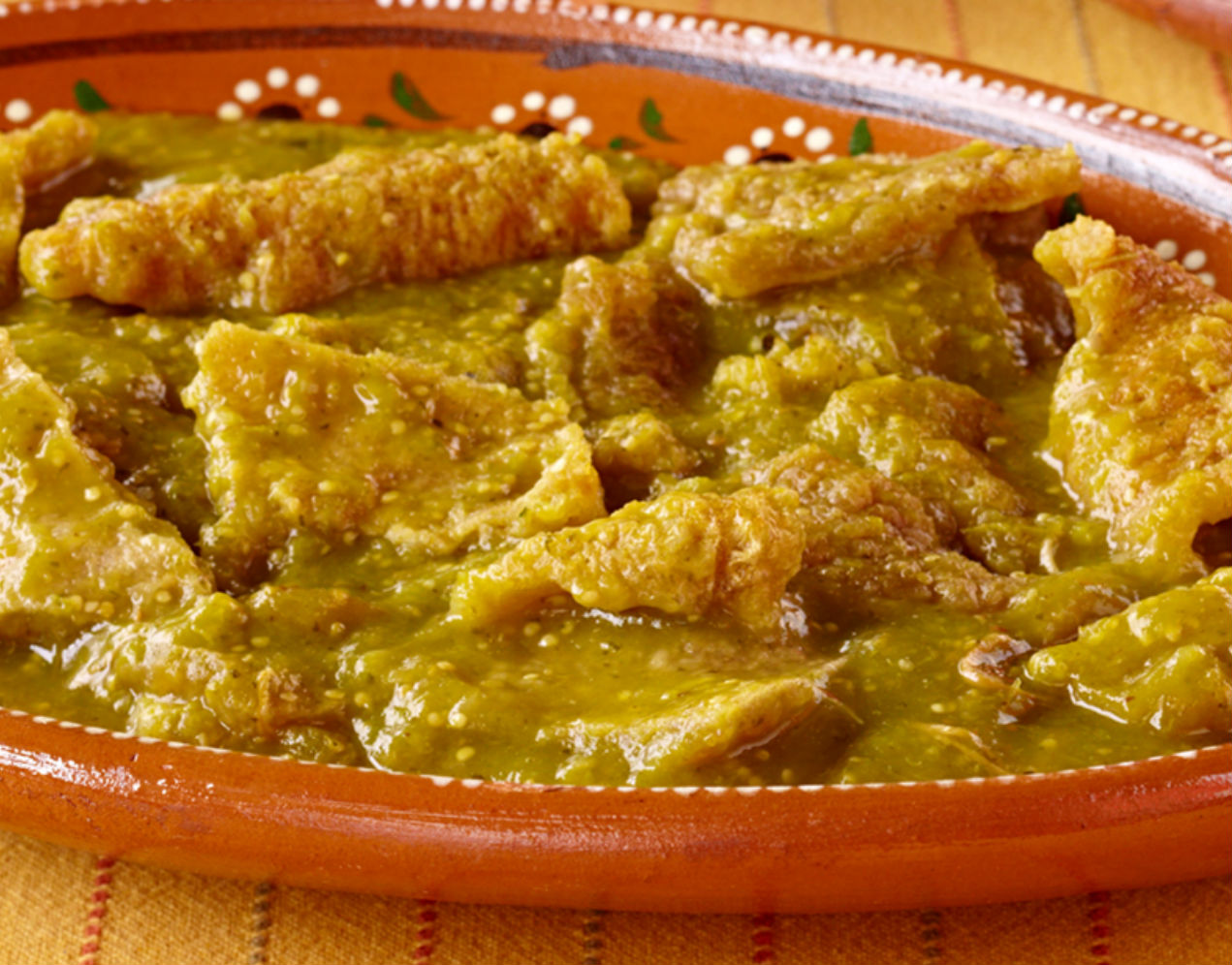 Order TWO TACOS OF CHICHARON CON CHILE PLATTER-- SERVED WITH RICE AND BEANS food online from La Mejor store, Farmersville on bringmethat.com
