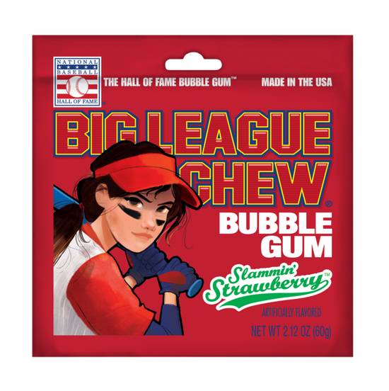 Order Big League Chew - Slammin' Strawberry food online from IV Deli Mart store, Goleta on bringmethat.com
