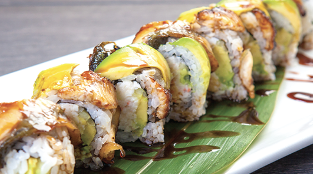 Order DRAGON ROLL food online from Crazy Rockn Sushi store, Los Angeles on bringmethat.com