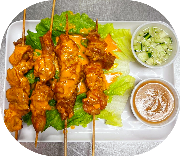 Order 2. Four Chicken Satay food online from Basil Thai store, Austin on bringmethat.com