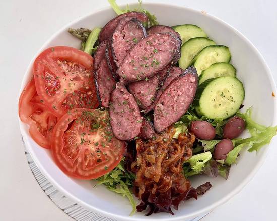 Order Flaming Beef Sausage Salad food online from Cafe I Am store, Sandy Springs on bringmethat.com