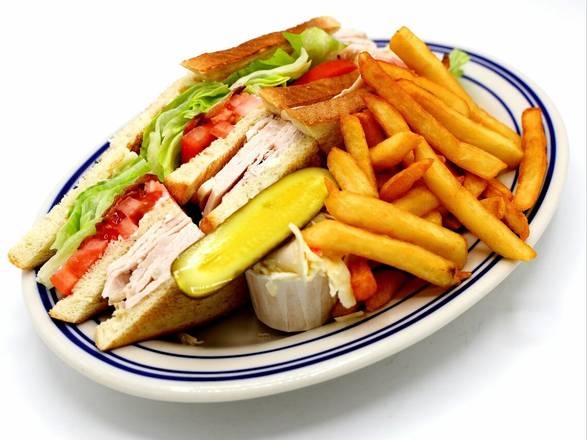Order Club sandwich with fries food online from Seaport Diner store, Elizabeth on bringmethat.com