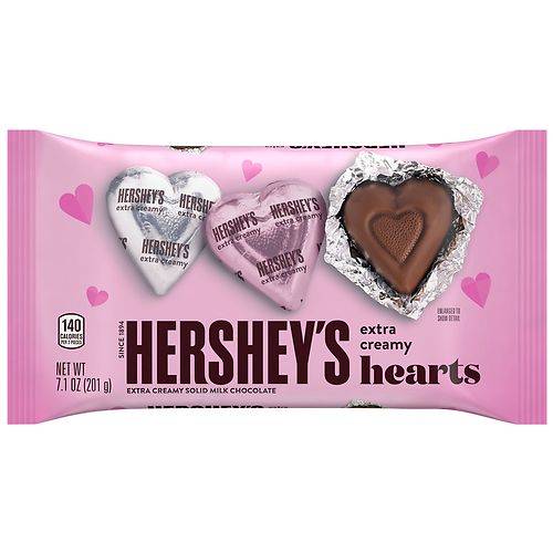 Order Hershey's Hearts Candy, Valentine's Day, Bag Extra Creamy Solid Milk Chocolate - 7.1 oz food online from Walgreens store, Pasadena on bringmethat.com