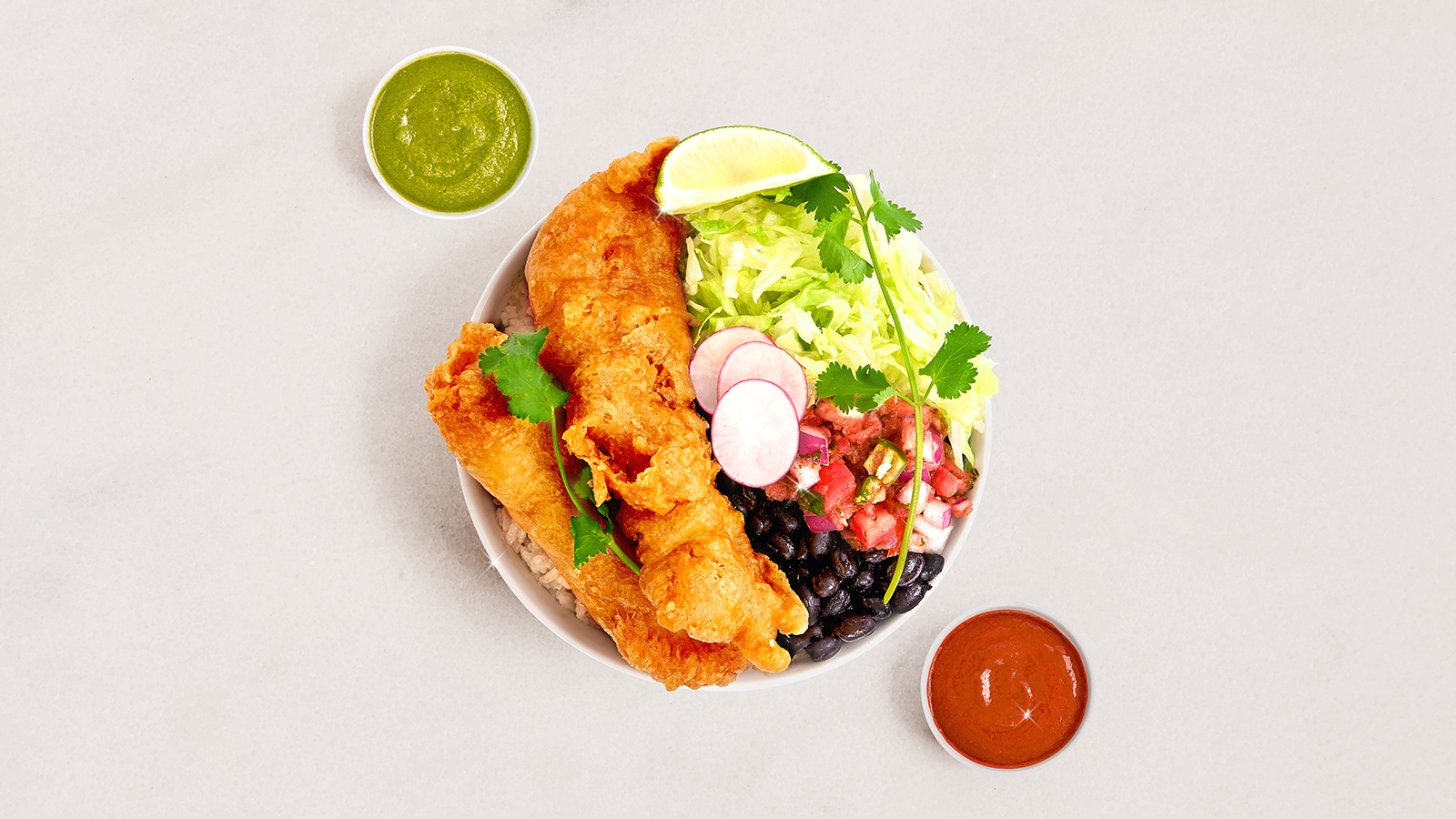 Order Beer-Battered Fish Burrito Bowl food online from Burrito Affirmation store, Agoura Hills on bringmethat.com