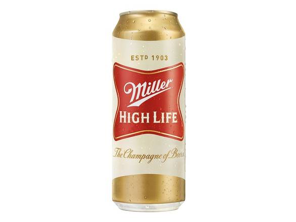 Order Miller High Life American Lager Beer - 24oz Can food online from Kirby Food & Liquor store, Champaign on bringmethat.com