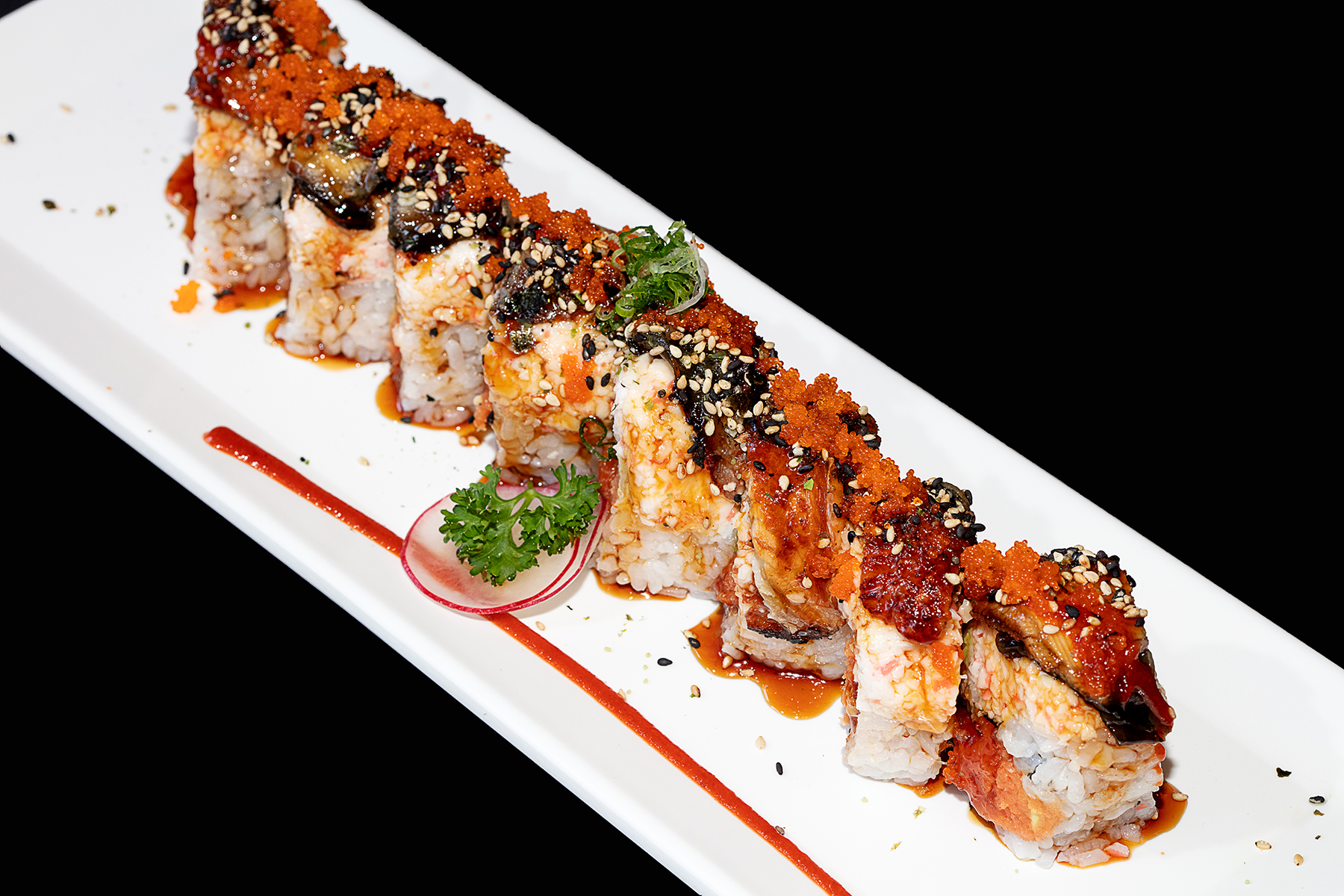 Order 8 Pieces Caterpillar Roll food online from Oki Doki Sushi store, Hermosa Beach on bringmethat.com