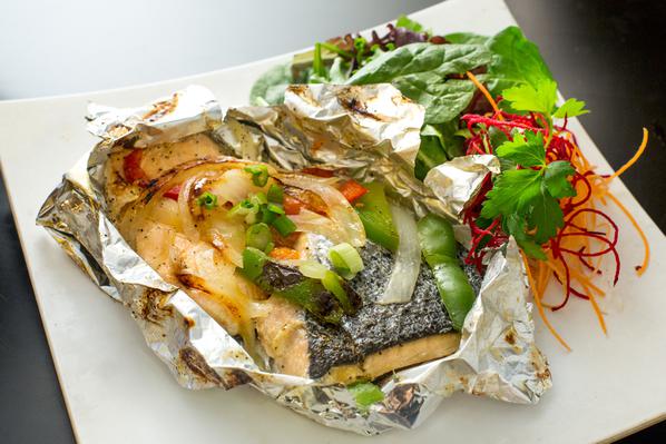 Order Salmon Baked in Foil food online from At Nine Restaurant & Bar store, New York on bringmethat.com