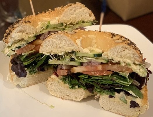 Order Veggies and Hummus Bagel food online from Maxfield's House Of Caffeine store, San Francisco on bringmethat.com
