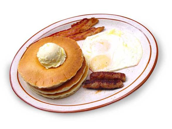 Order 1 Pancake, 1 Egg, 2 Bacon or Sausage food online from El Llano Restaurant store, Baldwin Park on bringmethat.com
