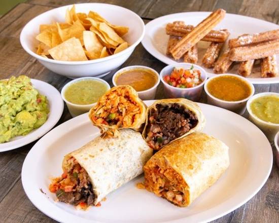 Order Burrito Family Platter (Includes Churros) food online from Benny's Tacos & Chicken Rotisserie - Culver City store, Los Angeles on bringmethat.com