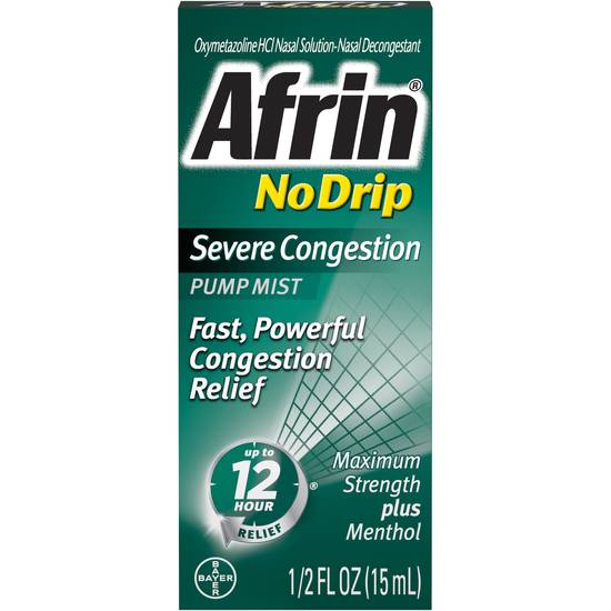 Order Afrin No Drip Severe Congestion Maximum Strength plus Menthol Pump Mist (0.5 oz) food online from Rite Aid store, Warren on bringmethat.com