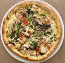 Order Garlic Shrimp Pizza food online from Sammy's Restaurant & Bar store, Henderson on bringmethat.com