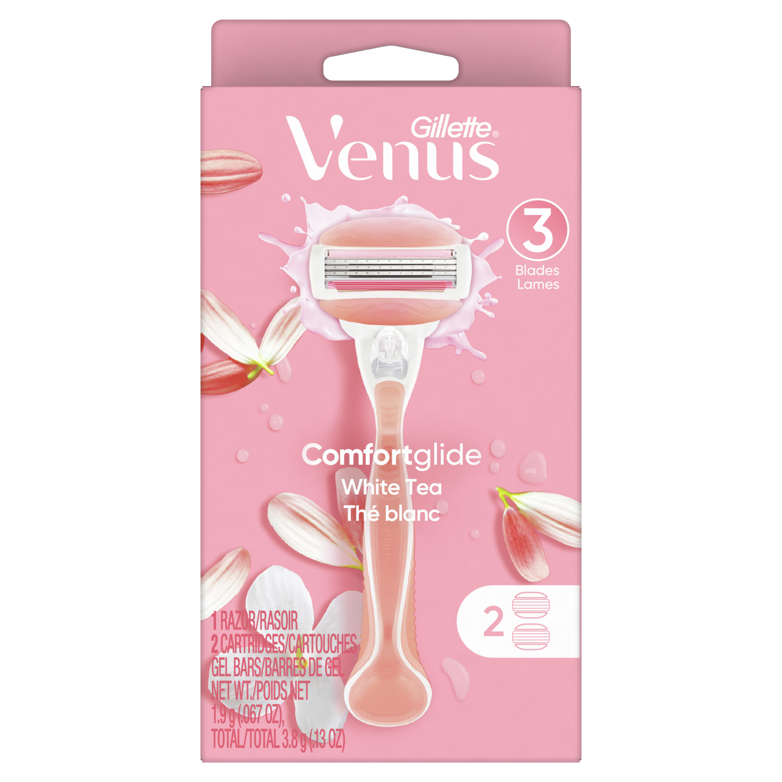 Order Gillette Venus ComfortGlide White Tea Women's Razor Handle + 2 Blade Refills food online from Bartell store, Edmonds on bringmethat.com