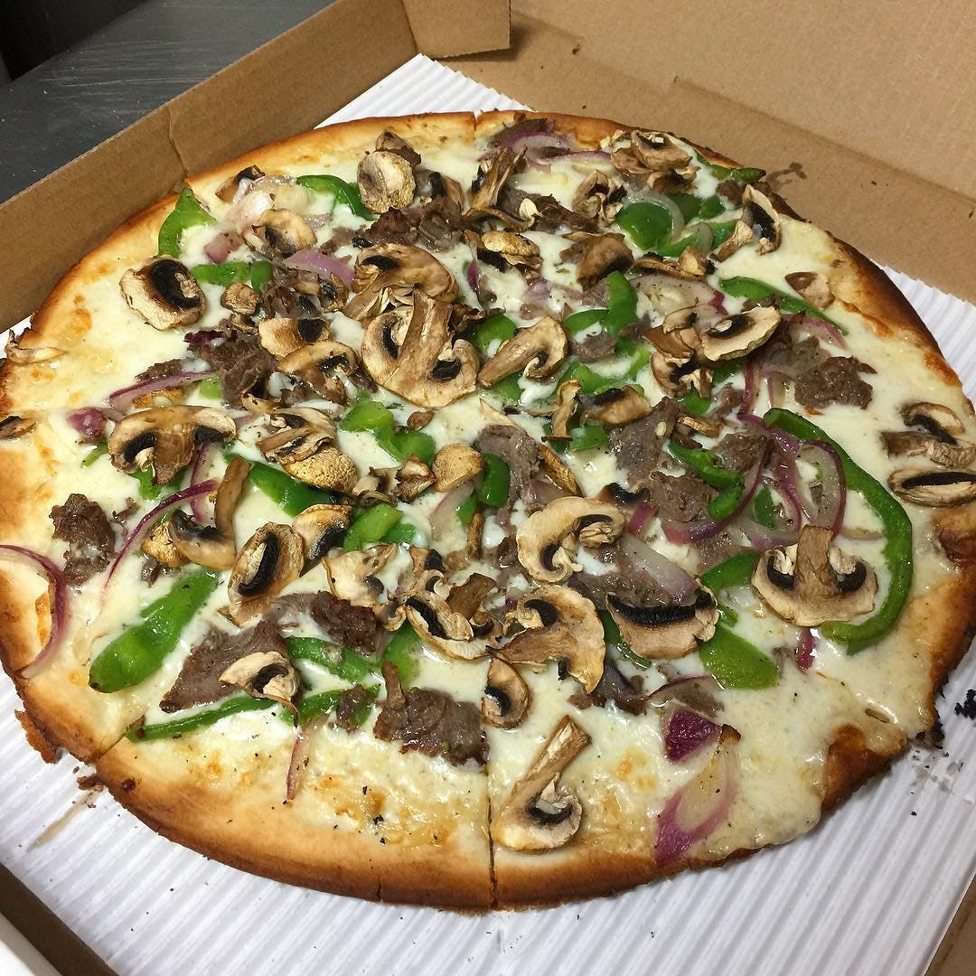 Order 19. Philly Cheesesteak Pizza - Small 10'' (6 Slices) food online from Verdugo Pizza store, Glendale on bringmethat.com