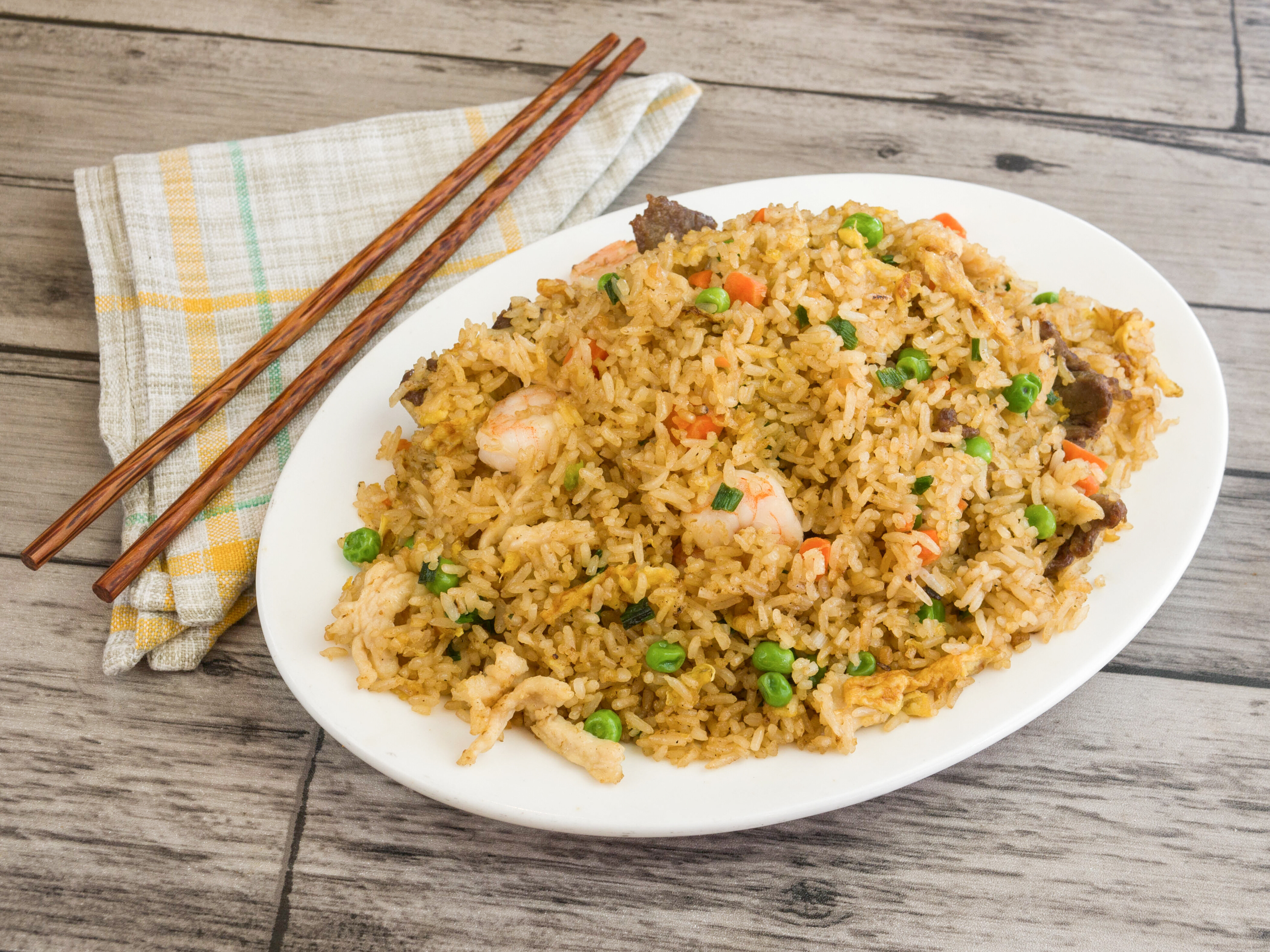 Order FR1. House Special Fried Rice food online from Crazy Wok store, Houston on bringmethat.com