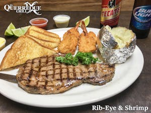 Order Rib-Eye & Shrimp food online from El Querreque Grill store, Laredo on bringmethat.com