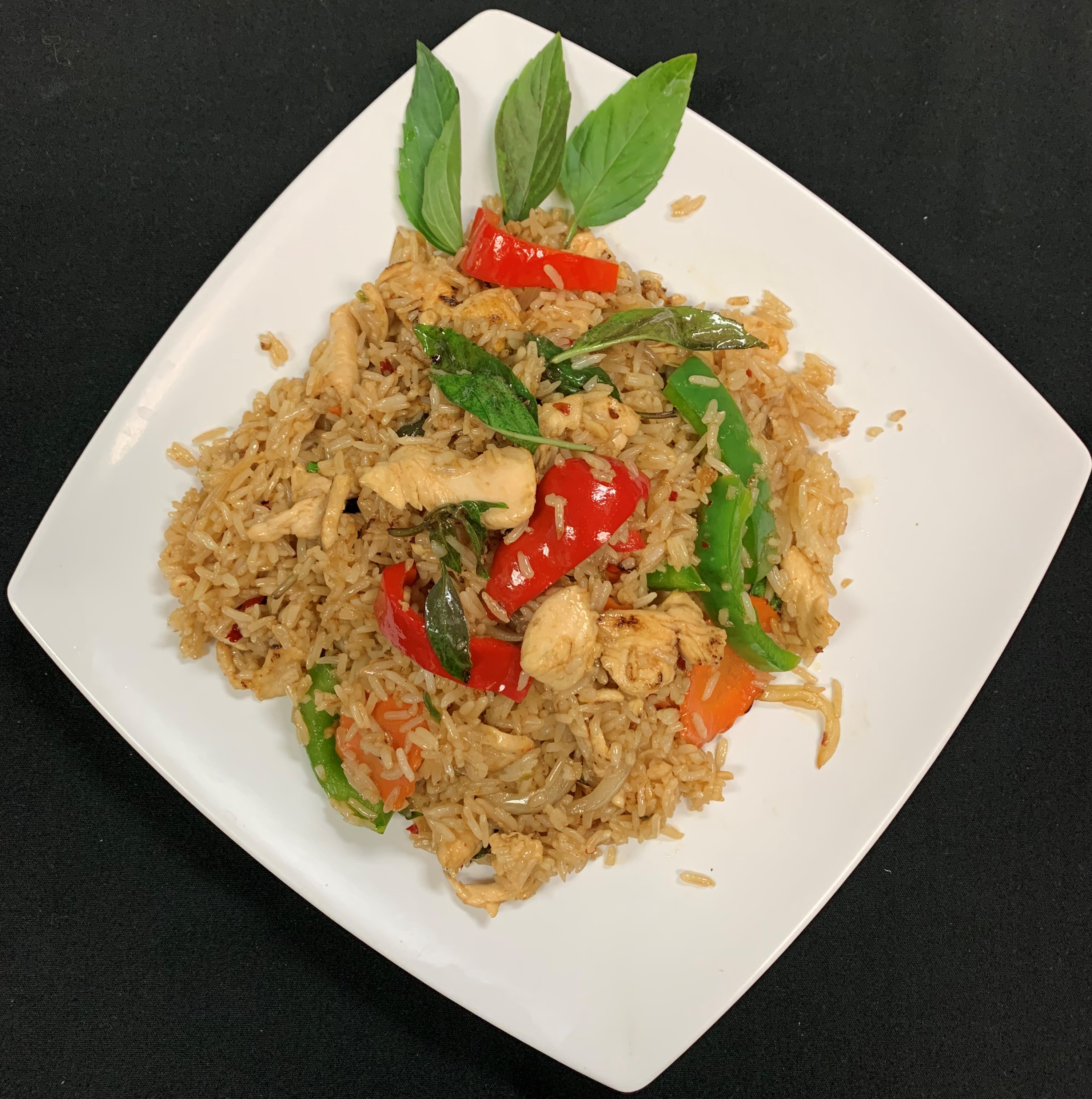 Order Spicy Basil Fried Rice food online from Thai Harbor Restaurant store, Huntington Beach on bringmethat.com